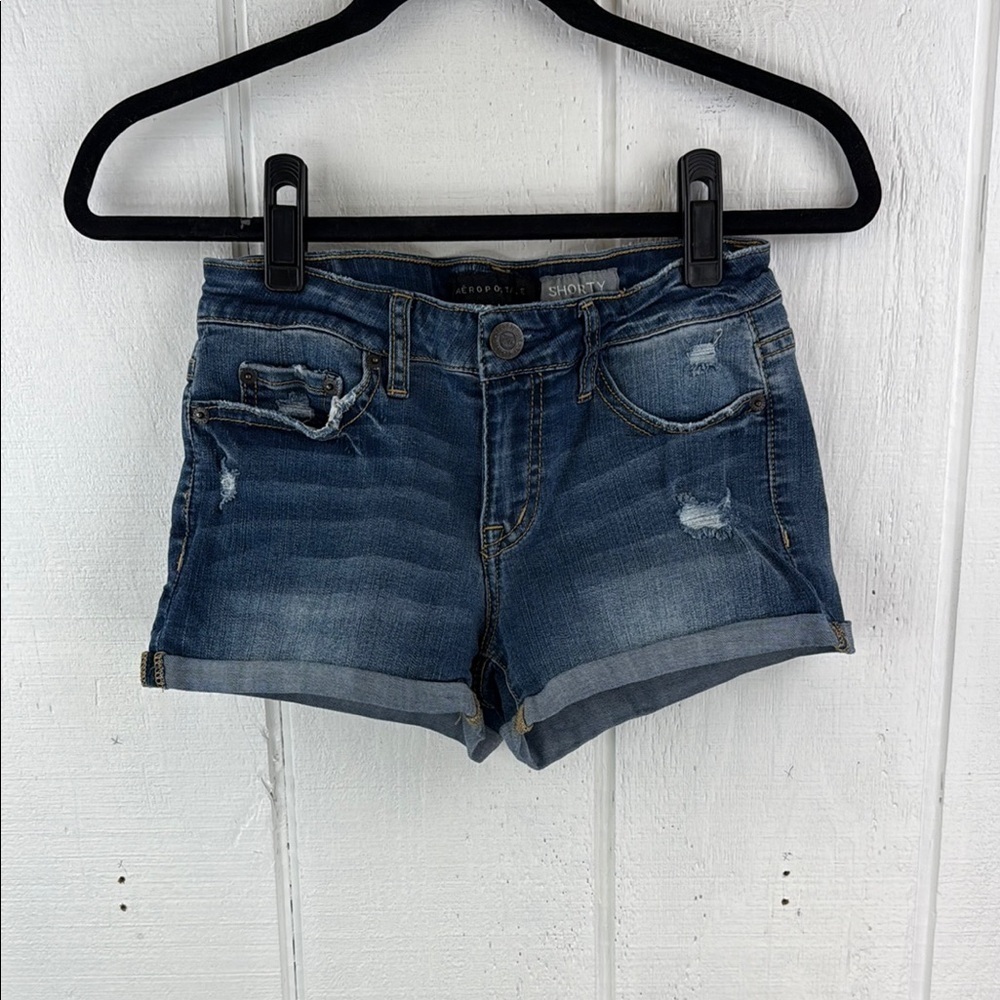 Aeropostale Women’s Size 2 Blue Shorty Stretch Denim Zip Fly 5-pocket Shorts